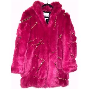 Pink Gold Chain Faux Fur Coat